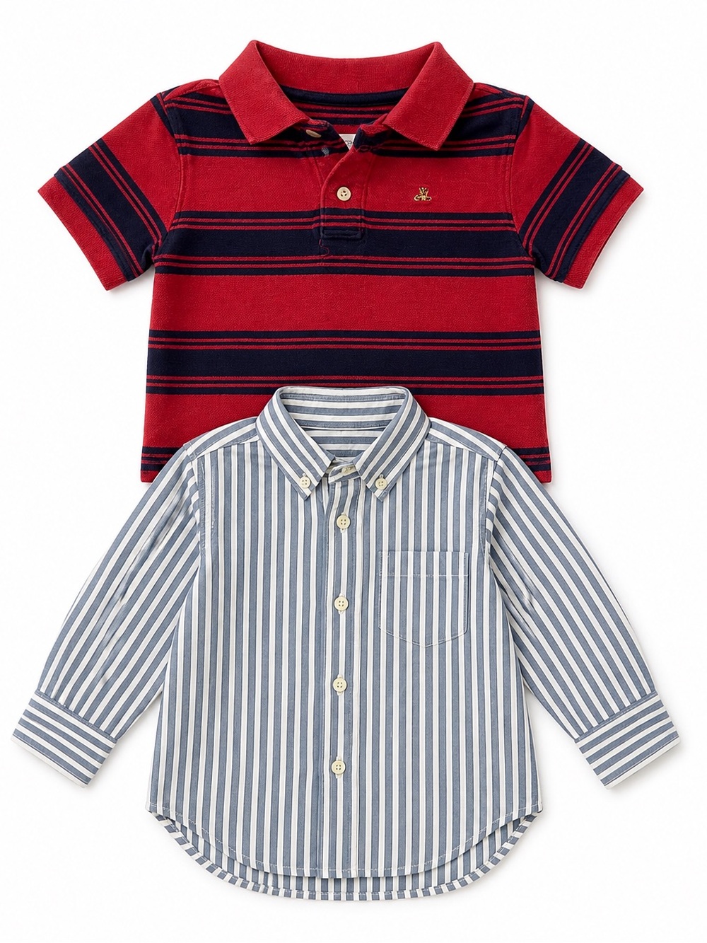 Kids 2-Piece Button-Down Shirt Set - Red & Blue Stripes